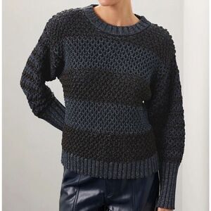 ESTEBAN CORTAZAR Sweater Womens Small Glitter Stripe Crewneck Pullover Blue